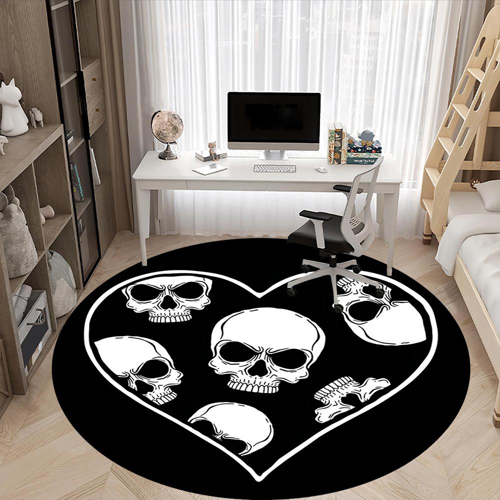 1pc Skull Heart Office Round Area Rug, Under Office Chairs Bedroom Living Room Home Decor, Room Deco