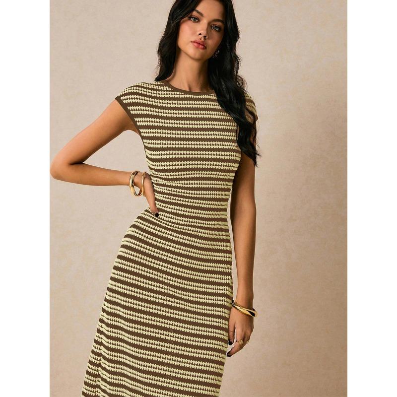 Abito estivo a righe in maglia Slim Fit Elegante da festa Casual Senza maniche Abiti da sera Eleganti 2026 Dolce per ufficio Streetwear Bodycon Abbigliamento