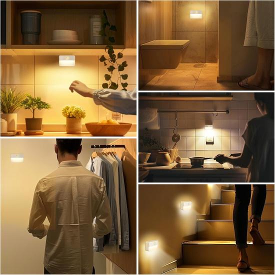 6 Pack Rechargeable Stair Lights Indoor, Motion Sensor Night Light | Automatic Activated, Magnetic, Battery Operated LED Wireless Lamp for Step