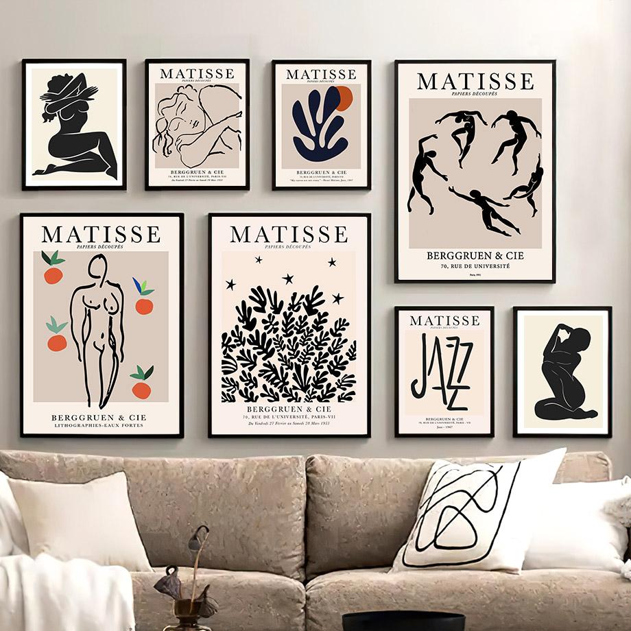 Abstract Matisse Lines Girl Coral Shapes Wall Art Canvas Painting Nordic Posters And Prints Wall Pictures For Living Room Decor