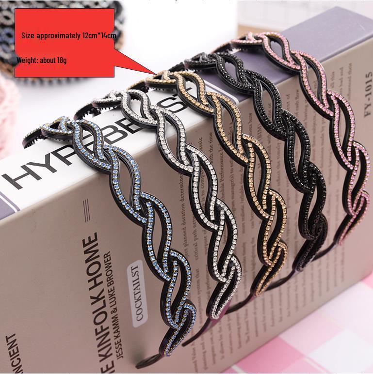 Hollow Willow Leaf Rhinestone Non-Slip Headband with Diamond Wave Design