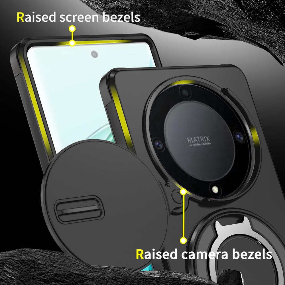 KEYSION 360° Ring Stand Phone Case for Honor X9b 5G X9A Slide Camera Protection Magnetic Shockproof Cover for Magic 5 6 Lite 5G