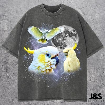 Drei Kakadu Retro Grafik T-Shirt, Vintage Papagei Mond Shirt, Lustiges Vogel-Liebhaber Geschenk T-Shirt, Oversize Tropischer Kakadu T-Shirt, Comfort Colors