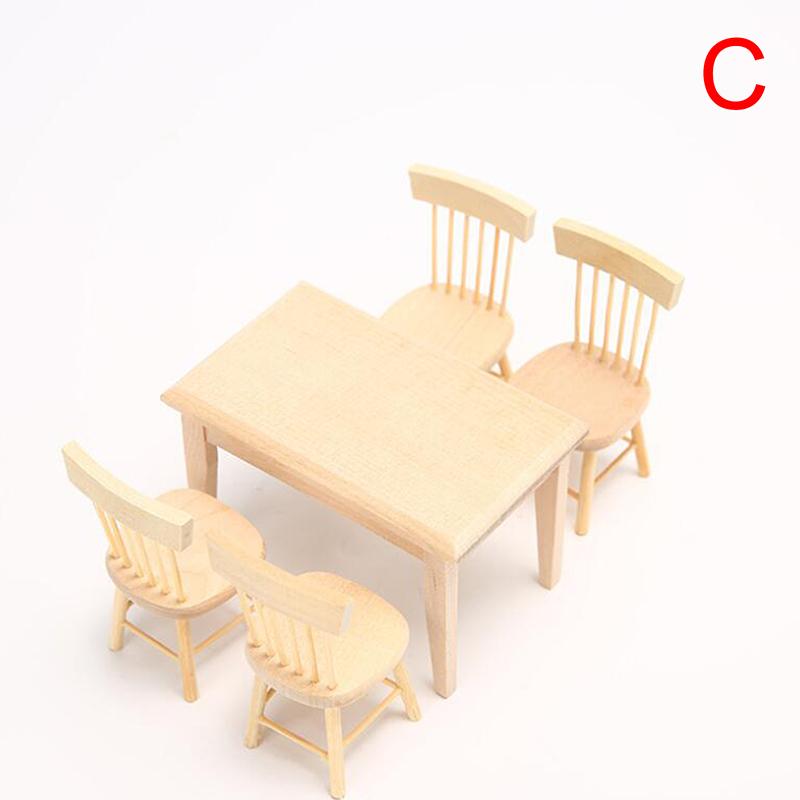 1/12 Dollhouse Miniature Furniture White Wooden Dining Table Chairs Model Toys