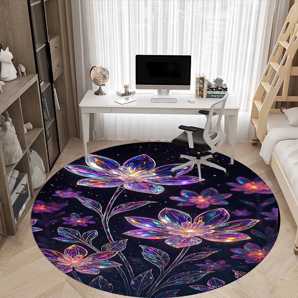 1pc Floral Fantasy Office Round Area Rug, Indoor Mat Suitable ForOffice, Under Office Chairs Bedroom Living Room Home Decor, Room Decot127