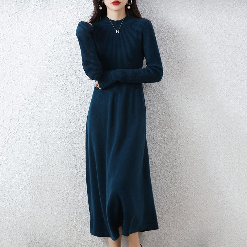 

Платье-кардиган с полуводолазкой и узким воротом для женщин, вязаное платье-свитер на осень и зиму, юбка средней длины выше колена XL