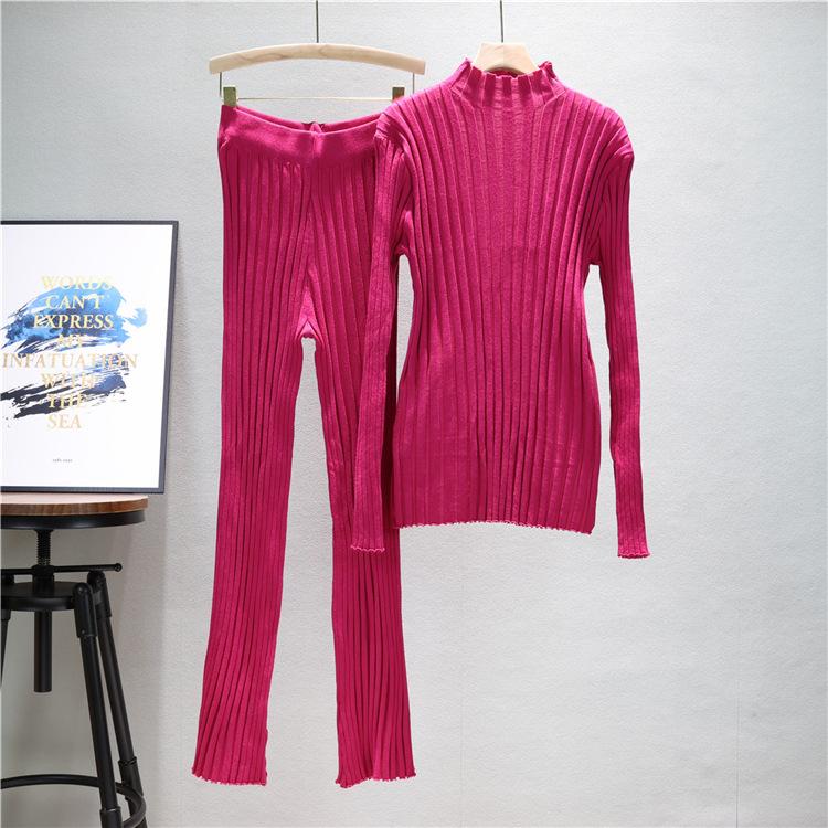 Casual Fashion Suit Women's Autumn and Winter Tight Sexy Knitted Sweater Pant Suit
