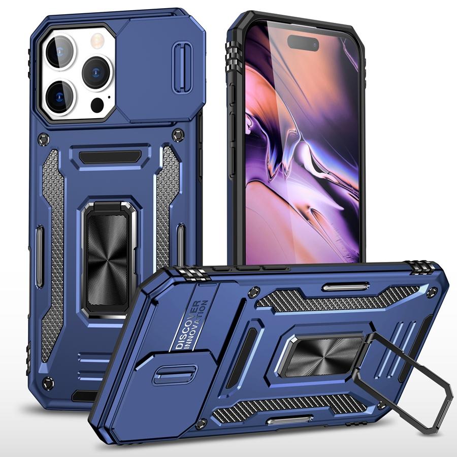 Military-Grade Armor Phone Case with Slide Camera Cover & 360° Rotating Magnetic Stand for iPhone 16 15 14 13 Shockproof Hybrid Car Mount Compatible