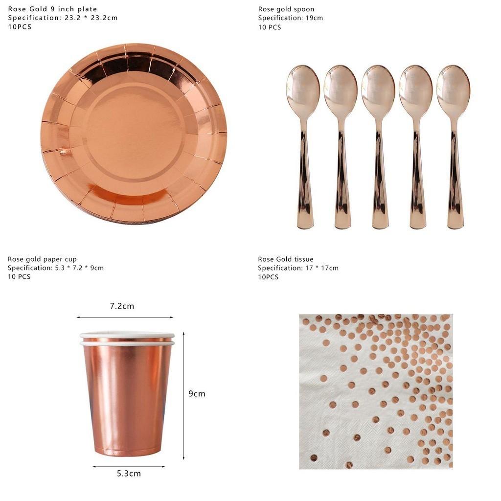 Stylish Rose Gold Stamping Party Tableware Perfect For Wedding Birthday Babyshower Festivities