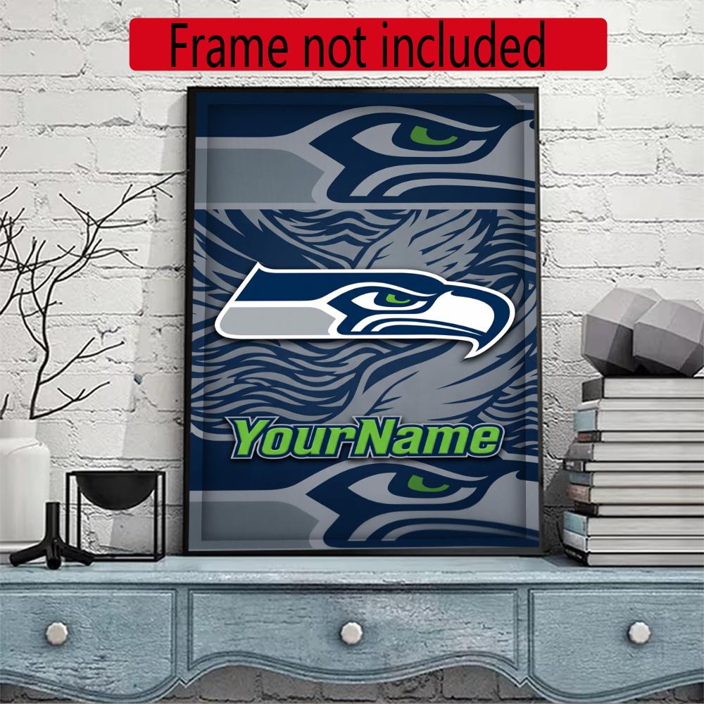 Seattle Seahawks Personalized Text Diamond Painting Round Diamond Mosaic Rhinestones Diamond Embroidery Craft Kit Wall Decor Without Frame