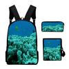 Scenari Sottomarini Classici Corallo Stampa 3D Set da 3pz Zainetti Scolastici Zaino Daypack per Laptop Borsa a Spalla Inclinata Astuccio