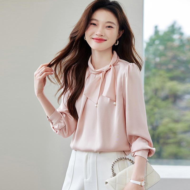 Women Blouses Shirts 2025 Spring Long Sleeve Women Blouse Shirt Bow Collar Solid Elegant Blouse Shirt Women Tops J909