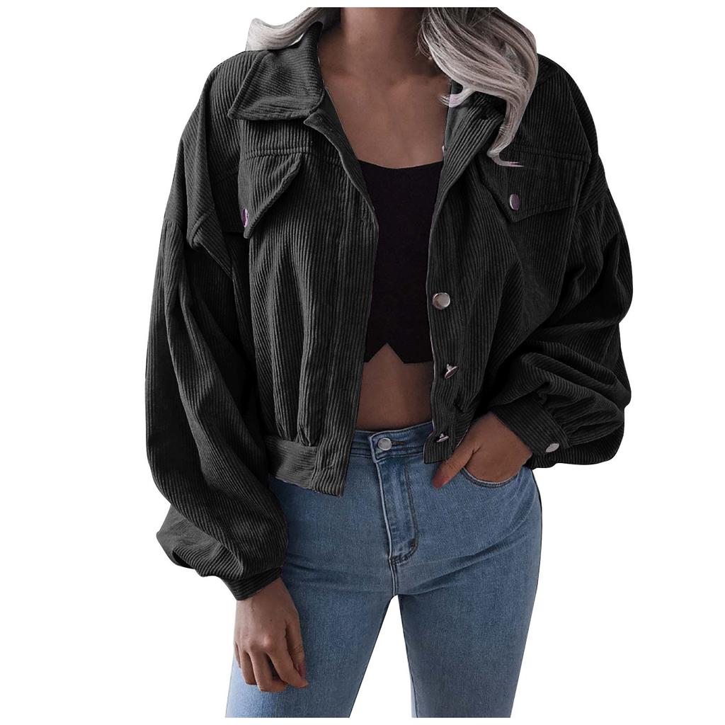 Womens Casual V Neck Long Sleeve Button Corduroy95%polye Casual Blouse Coat Tops