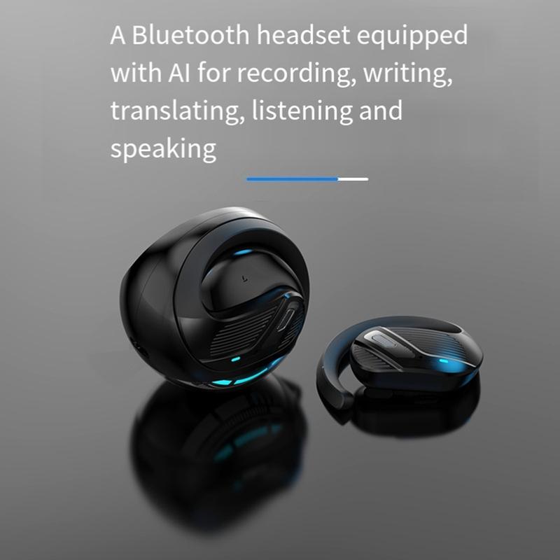 Smart AI Translation Headset Wireless Bluetooth 144 Languages Simultaneous Interpretation Black