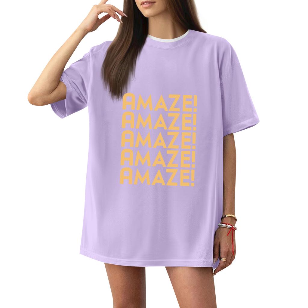 Women's Casual Printed T-Shirt Round Neck Pullover Short Sleeve Top