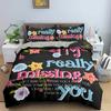 Beautiful Flowers Love Duvet Cover Set For Bedroom Decor Luxury Bedding Set English Letters Background King Bedclothes 3Pcs