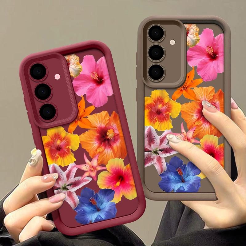 Hülle mit Blumendruck für Samsung S25 Ultra S24 FE S23 S22 A56 A36 A16 A15 A55 A35 TPU Weich Matt Stoßfest Handyhülle