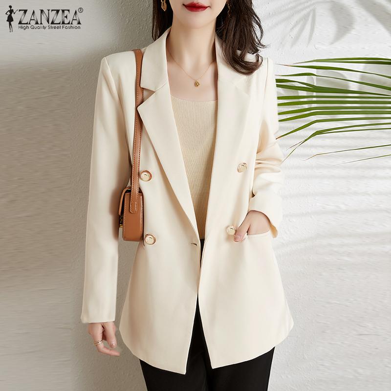 

ZANZEA Женский повседневный кардиган с отложным воротником и длинными рукавами, блейзер, верхняя одежда