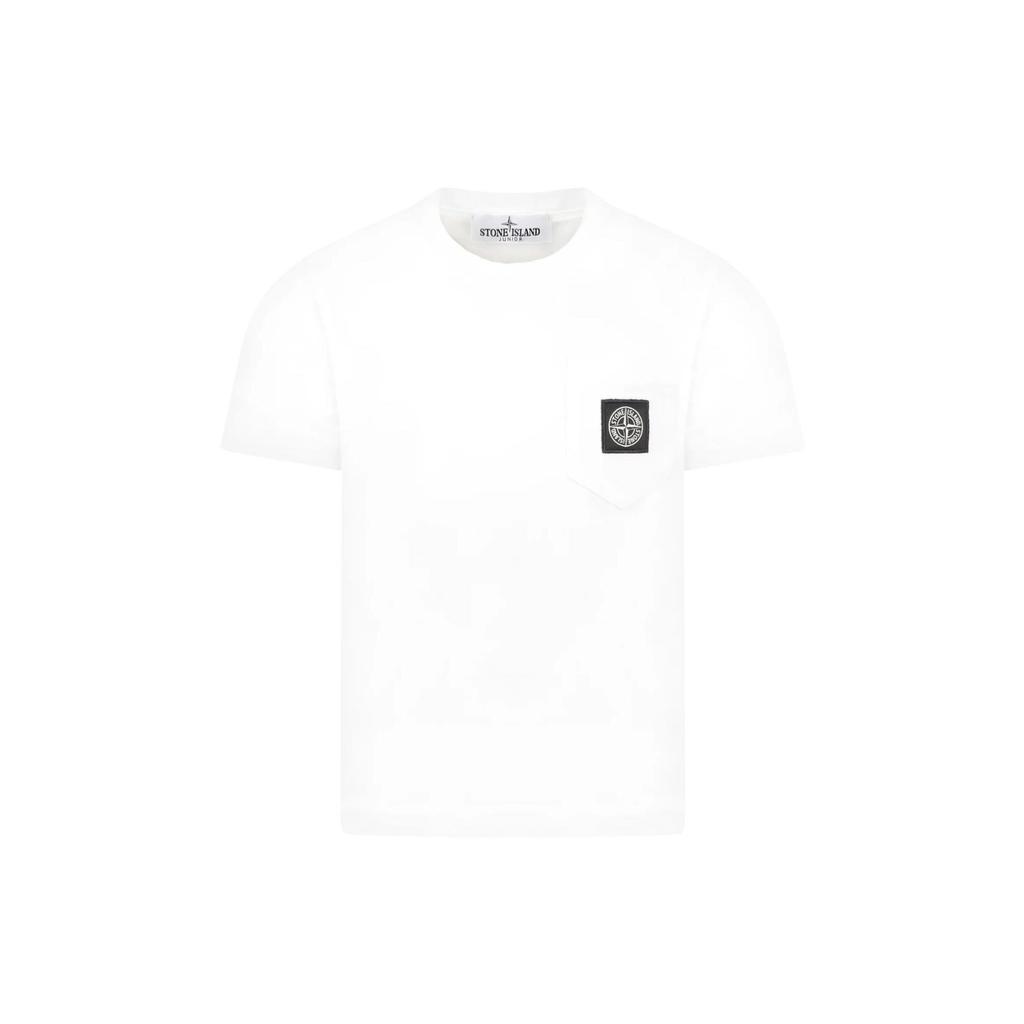 STONE ISLAND Kids SS23 Solid Color Round Neck Patch Pocket Short Sleeve T-Shirt Kids Tops White 781620347-V0001