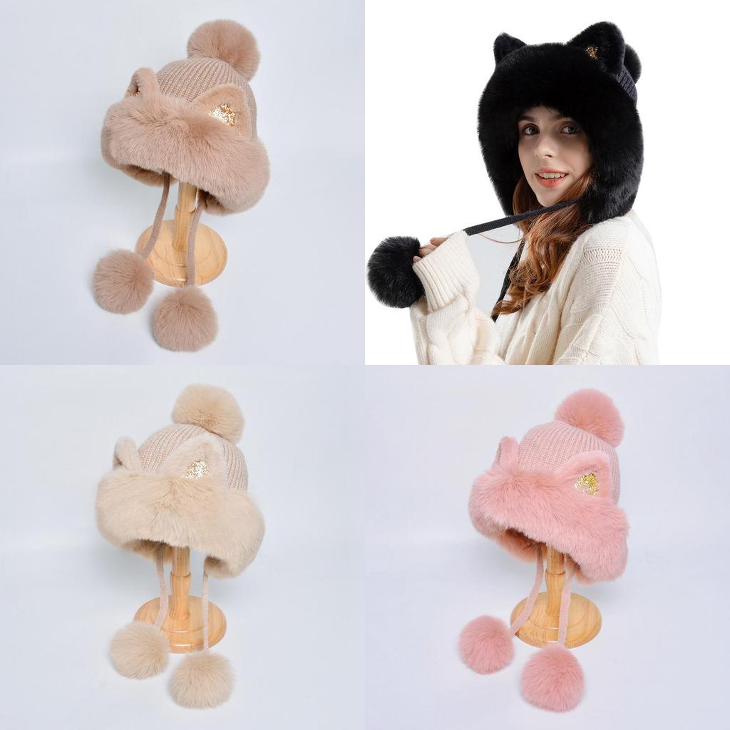 Winter Knit Beanie For Women With Cartoon Cat Ears And Windproof Warmth For Casual Wear