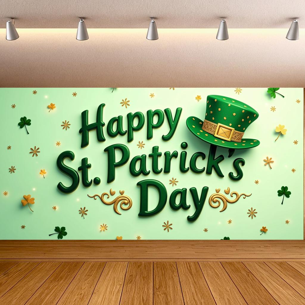 St Patricks Day Backdrop Banner Leprechaun Hat Shamrock Party Background Celebration Photography Props Event Supplies Decoration