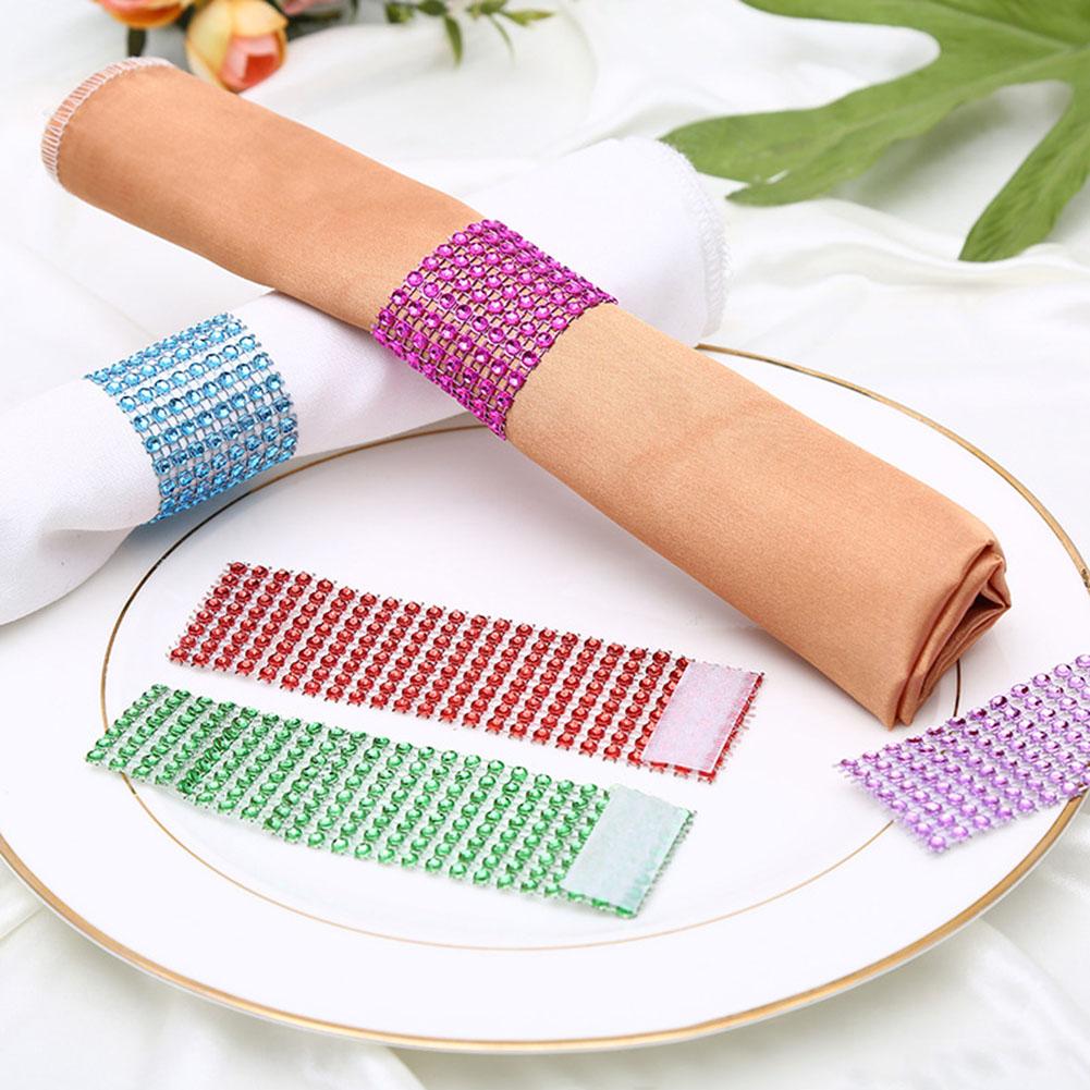 8-Row Rhinestone Napkin Rings Dazzling-Diamond Rhinestone Chair Sash Slips Formal Dinner Napkin Rings Stylish Table Settings