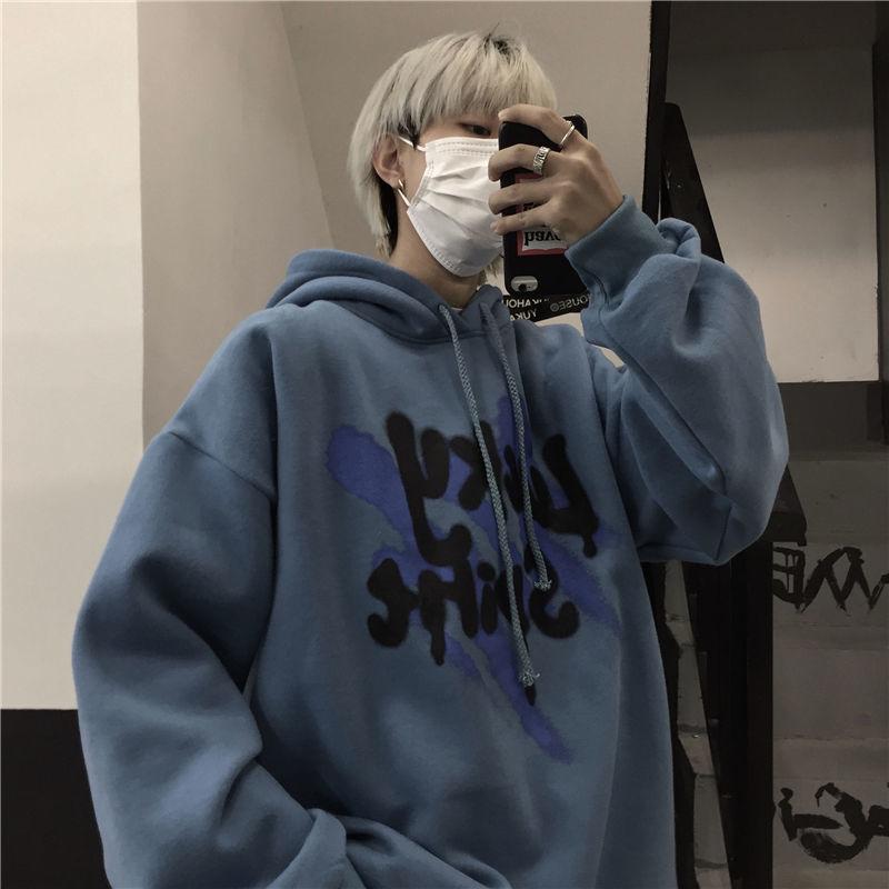 Diablo Graffiti Smiley Print Sweater Men's Street Fleece-lined Thickened Loose Plus Size Hip-Hop Autumn and Winter Jacket