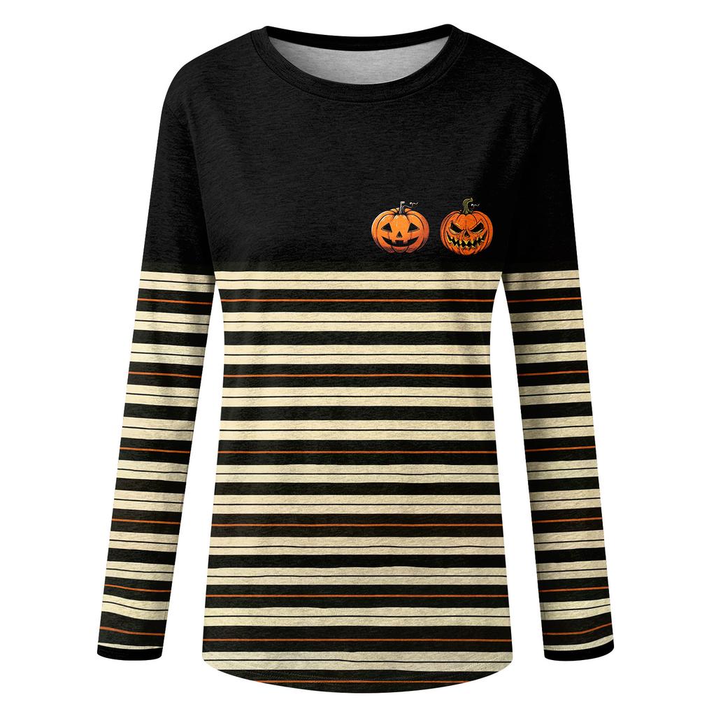 Women's Casual Long Sleeve Halloween Print Neck T-Shirt