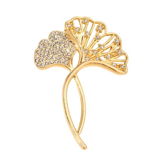 Ginkgo Leaf Brooch Pin for Women Rhinestones Inlaid Lapel Pin Brooch Versatile Accessory