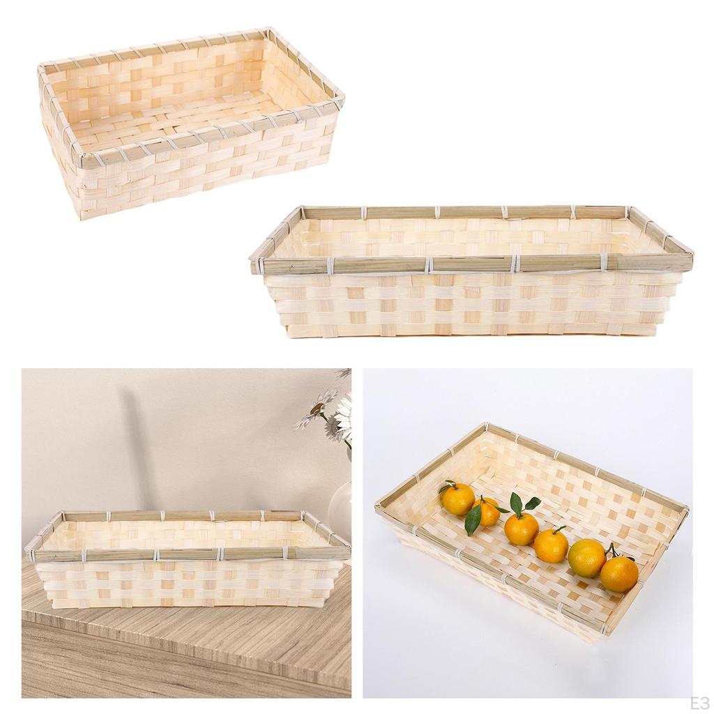 Woven Serving Tray Basket Fruit Vegetable Storage Food Snacks Container for Kitchen Counter