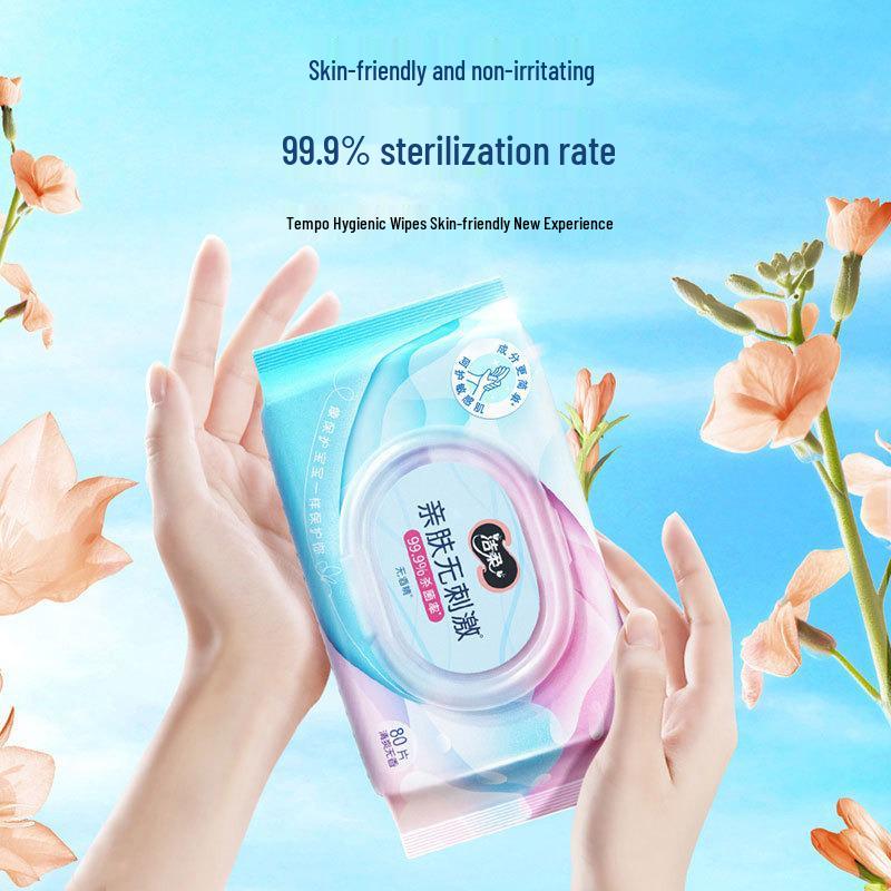 Tempo Sanitary Wet Wipes, 80-Count Family Pack, Skin-Friendly Household Use