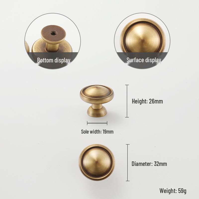 Yellow Bronze Retro French Cabinet Handle - Pure Copper for Wardrobe and Drawer
