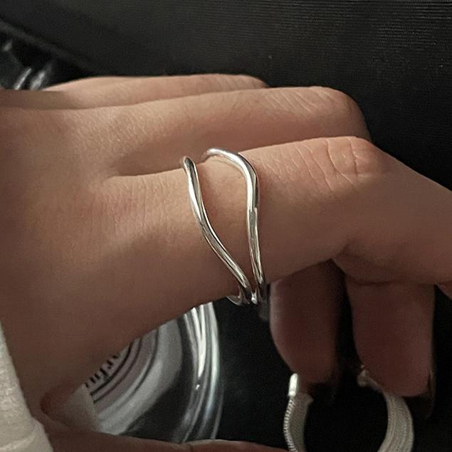 PONYKISS Sterling Silver Minimalist Line Round Rings for Women Trendy Opening Fine Geometric Accessories