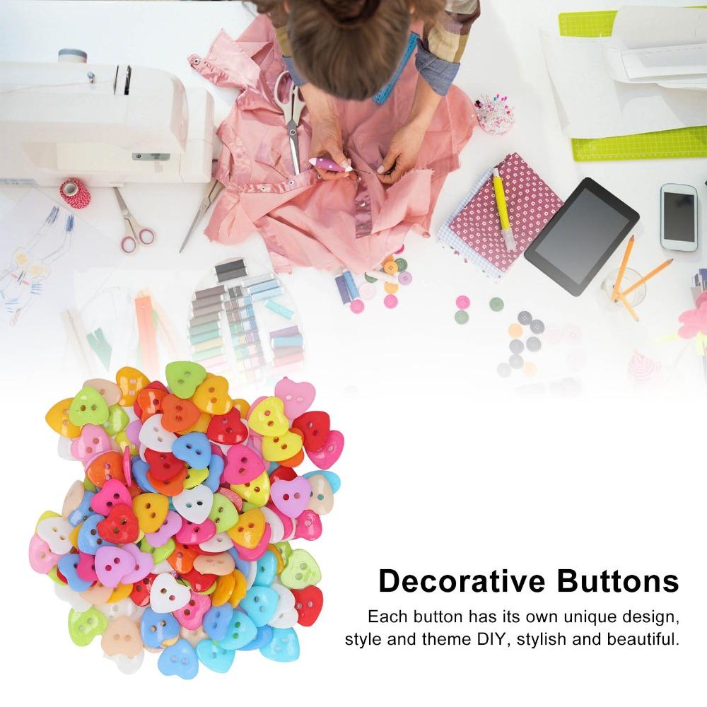 200pcs Plastic Material Heart Shaped Buttons Multicolor Resin Heart Buttons  For Sewing