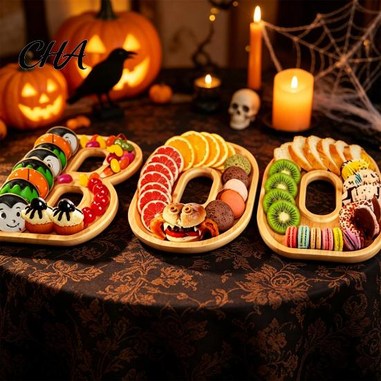 Holiday Candy Holder 3Pcs Halloween BOO Letters Fruit Tray, Large Fillable Server, Snacks Snack Platter Cookies Platter, Spooky Serving Tray Decor for