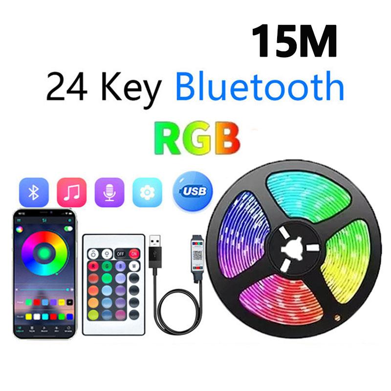 1-30M USB LED Strip Light RGB Flexible Ribbon Tape Music Sync Bluetooth APP Remote Control TV Backlight Gaming Room Party Decor