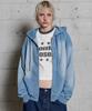 Hoodhood Clover Logo Applique Washed Denim Zip-Up Hoodie Light Blue