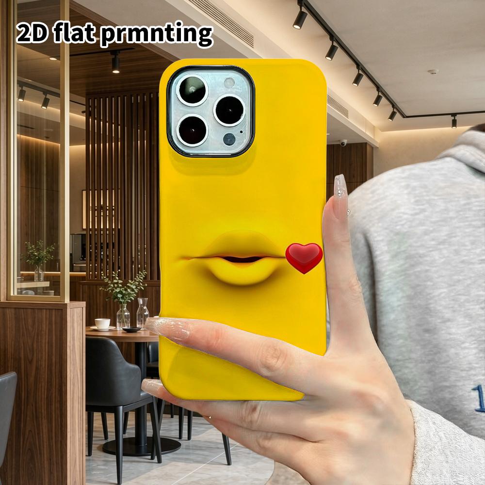 Phone Case: 2D Flat Design Suitable for iPhone 18 17 16 15 14 13 Pro Film Protective Case, Couple Style, Flying Kiss Lips, Christmas and Halloween Gif
