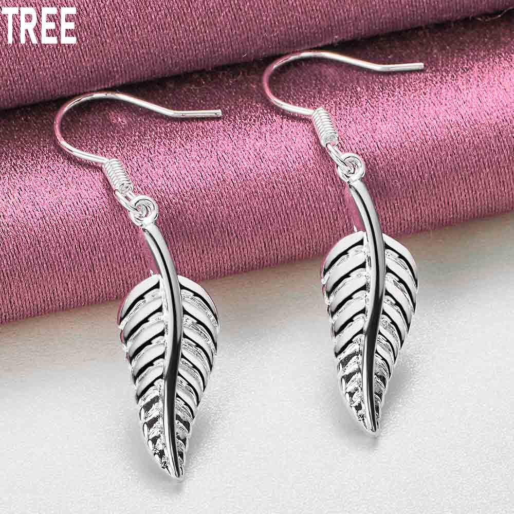 925 Sterling Silver Feather Dangling Piercing Earrings Fashion Wedding Jewelry