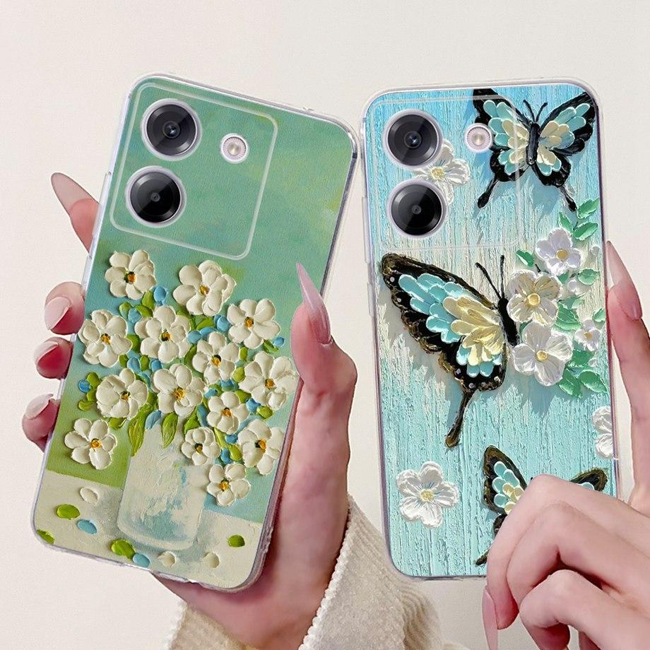 For Xiaomi Poco M7 Pro 5G X7 Pro Back Cover Girly Fashion Flower Butterfly Painting Soft TPU Clear Fundas PocoM7 Pro X7Pro Case