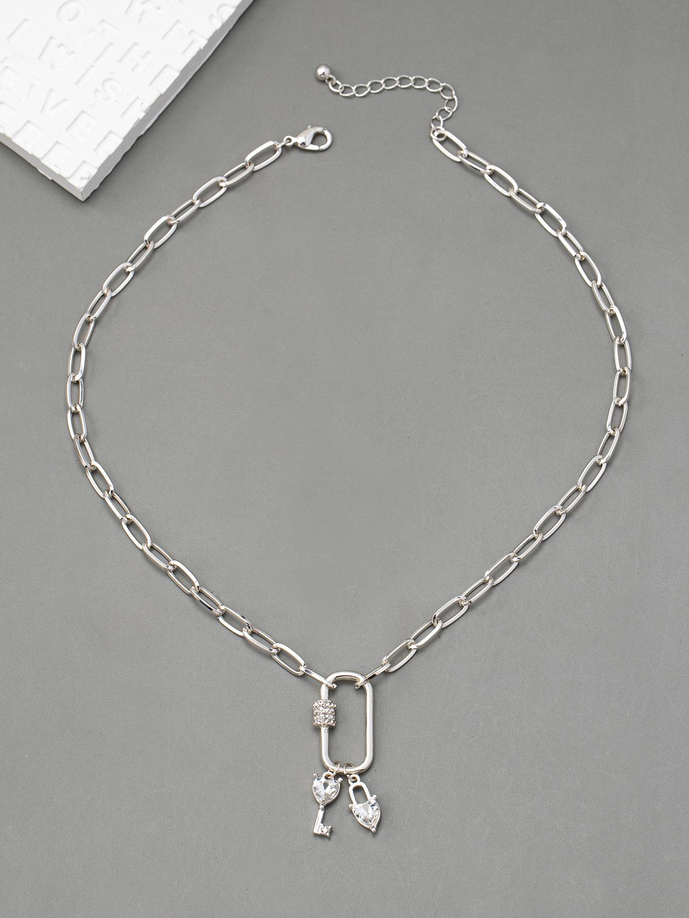 

Европейский и американский ювелирный брелок сердце кулон с полным бриллиантом цинковый сплав цепочка для ключиц универсальный темперамент высококлассное ожерелье