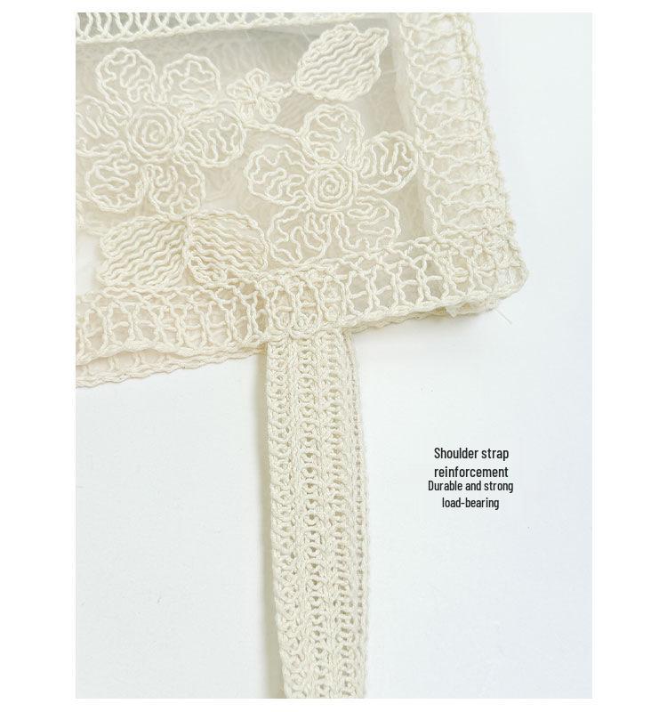 2026 Spring/Summer Lace Flower Mesh Tote: Women's Large-Capacity Artistic Beach Shoulder Bag