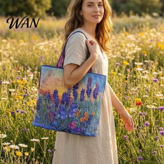 Bolso Tote Acolchado para Mujer con Estampado Retro Tela Vintage Ligero Gran Capacidad Plegable Bolso de Mano para Uso Diario Viajes Compras