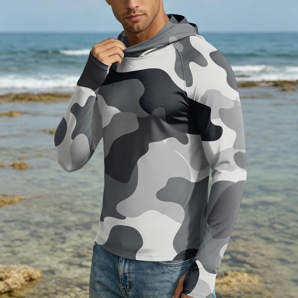 Men 50 Plus Sun Hoodie Long Sleeve Lightweight Quick Dry Hooded Shirt for Outdoor Activities