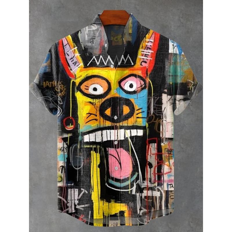 Tierprint Herrenhemd Sommer Lässig Kurzärmliges Oberteil Hawaiianhemd Herren Oversized Revers Knopf Herrenhemden