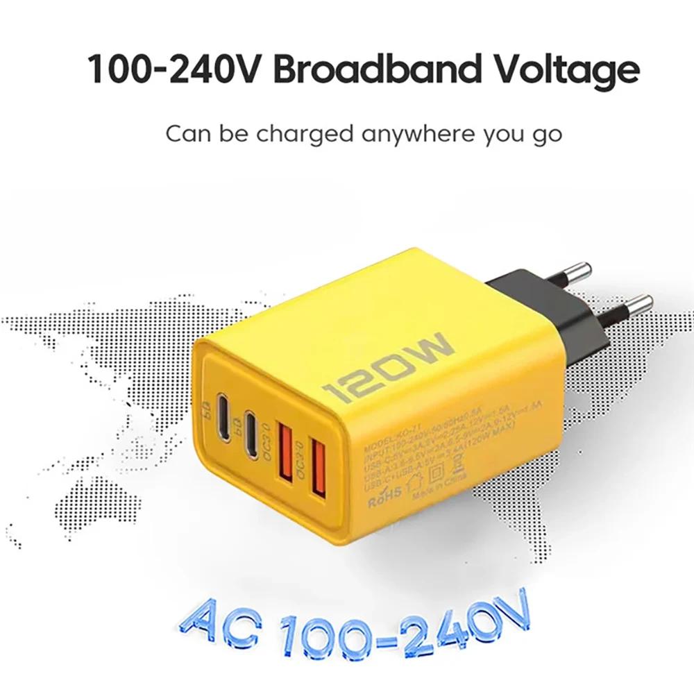 Încărcător Telefon Dublu USB 4 Porturi Încărcare Rapidă QC3.0 Adaptor Încărcător Tip C Încărcare Rapidă PD Dublă 120W Încărcător Telefon Mobil pentru Smart Phone