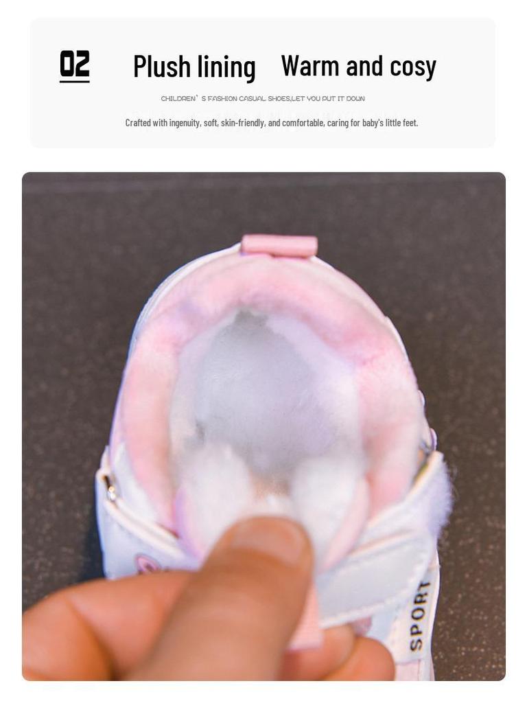Kinder-Fleece-gefütterte Cartoon-Sportschuhe – Weiche Sohle, Bequeme Lauflernschuhe für Kleinkinder, Niedliche Freizeit-Sneaker für Mädchen.