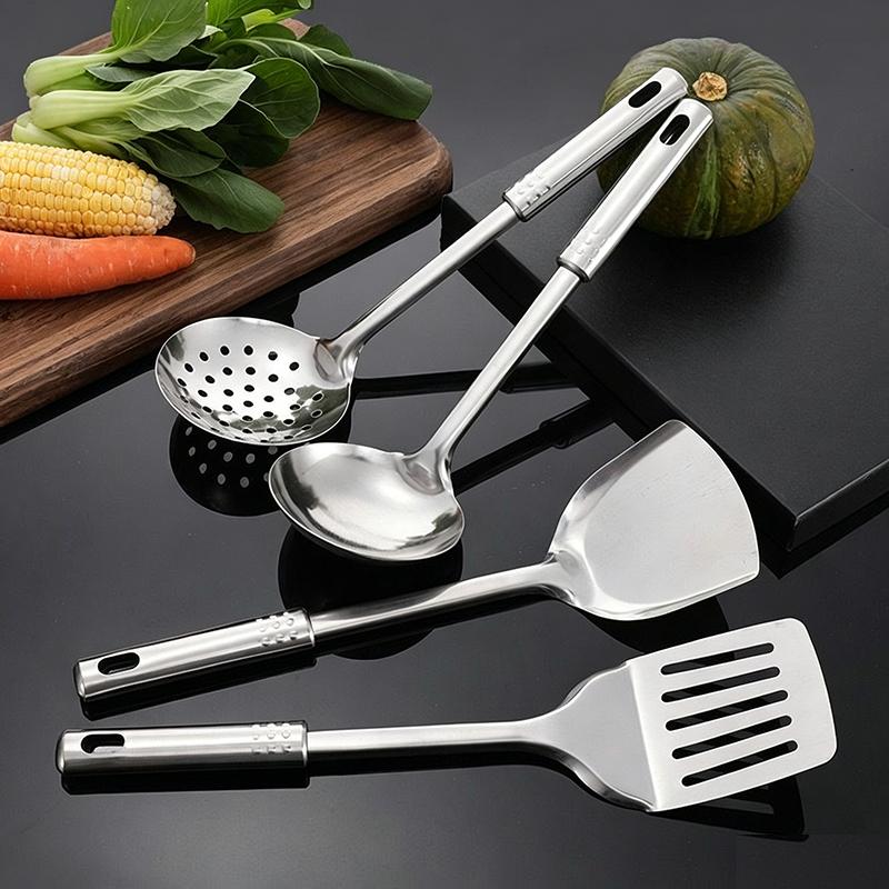4 Pcs Durable Stainless Steel Wok Spatula Long Handle Kitchen Gadgets Kitchen Cooking Utensil Set Rice Spoon Ladle Cooking Tools