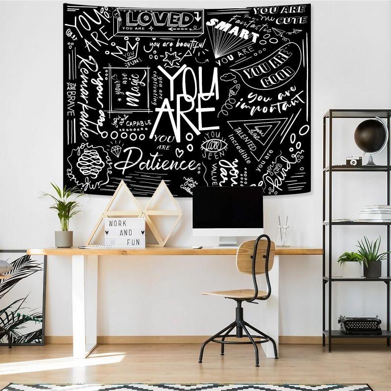 You Are Loved Smart Cute Blackboard Wall Tapestry Positive Affirmation Doodle Quote Heart Star Bedroom Living Room Dorm