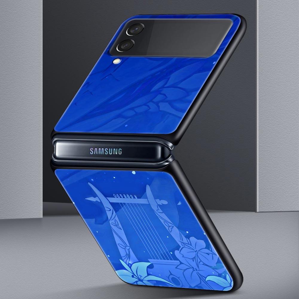 For Samsung Galaxy Z Flip 3 4 5 Hard Black Folding PC Phone Case Genshin Impact Logo For Samsung Z Flip3 Cover Protect Shell
